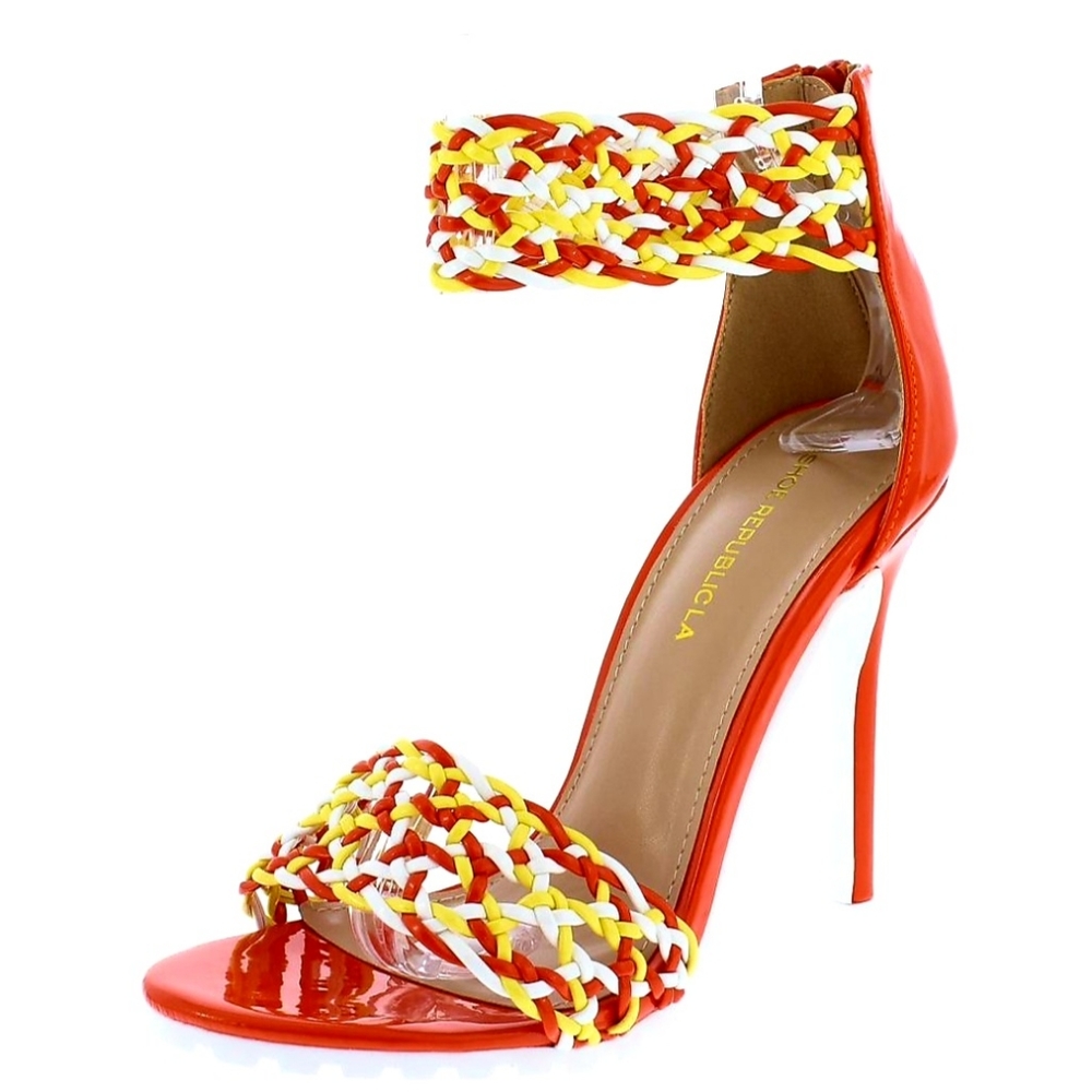 Orange Yellow White Woven Heels